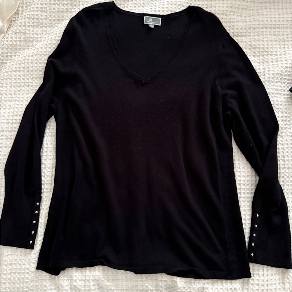 Black V-Neck Sweater with Stud Cuffs